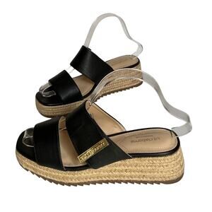Liz Claiborne Black Espadrille Platform Sandals Size 6M Slide Wedge